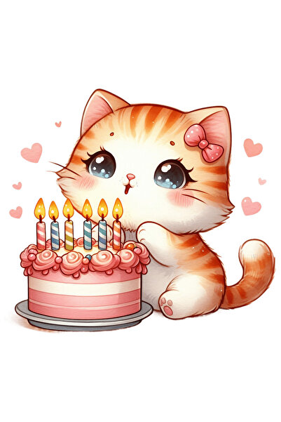 StoryGift Romania Sticker Autocolant 70CM cu o pisicuta care sufla in lumanar...