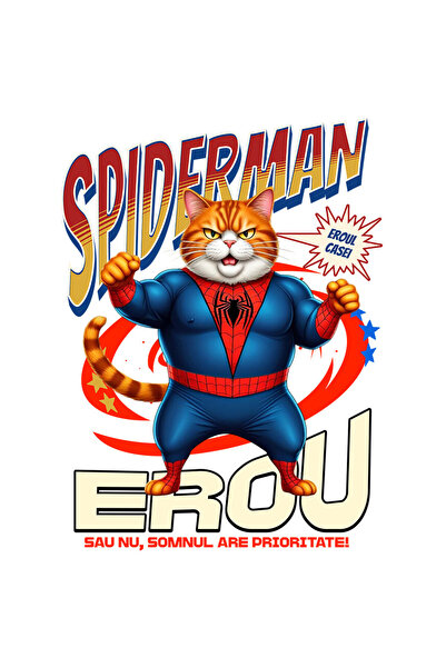 StoryGift Romania Sticker Adeziv 90CM cu Grasa Pisica In Costum de SpiderMan cu Pelerina, Erou Nocturn, Desene a