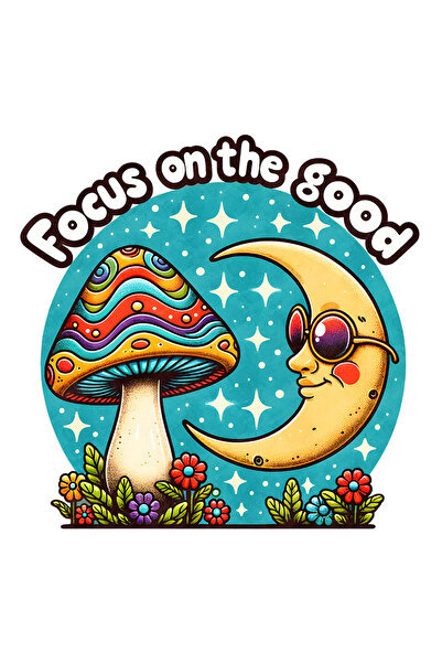 StoryGift Romania Sticker Autocolant 70CM cu mesajul "Focus on the good", stilul hippie, cultura, ilustratie, ps