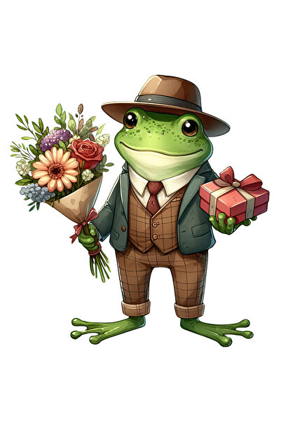 StoryGift Romania Sticker Cu Un Broscoi Vesel, Ilustratie, Tine Un Buchet Cu ...