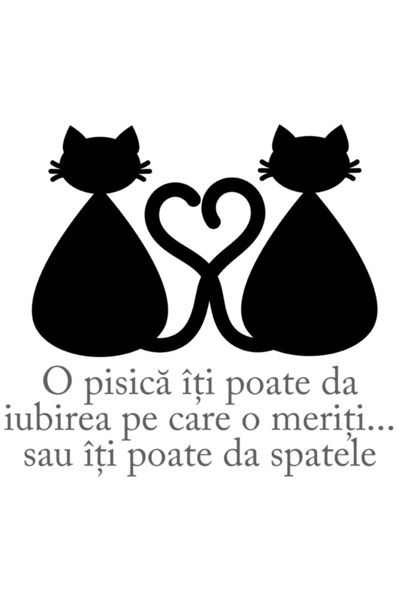 StoryGift Romania Sticker Eticheta 40CM Cu Pisici Negre Cozi In Forma De Inim...