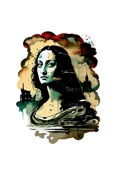 StoryGift Romania Sticker Autocolant 70CM Cu Still Mona Lisa, Gioconda, Caricatura, Leonardo da Vinci, Mare Alba