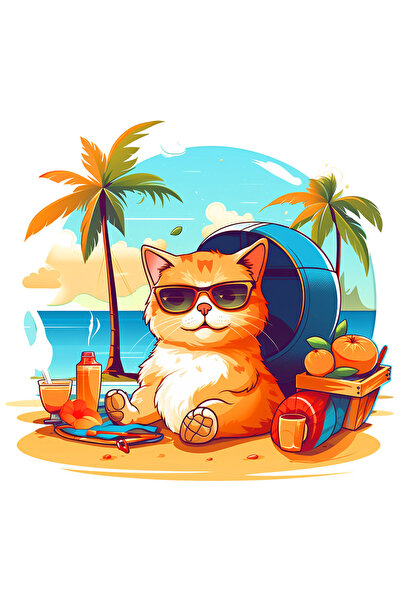 StoryGift Romania Sticker Autocolant 70CM cu o pisica la mare, ilustratie, re...