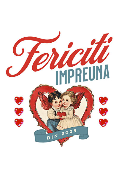 StoryGift Romania Sticker Eticheta 50CM cu Cuplu Copii Ingeri Inima Text Feri...