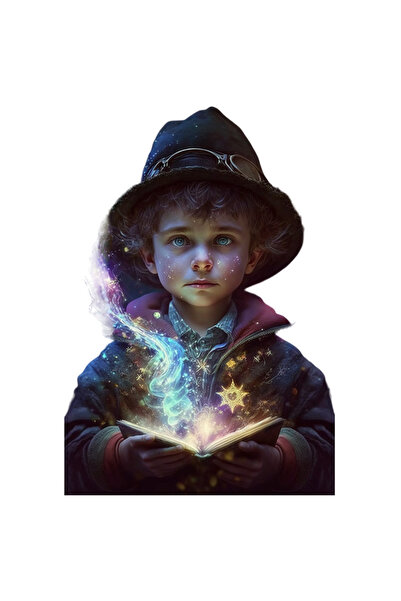 StoryGift Romania Sticker Adeziv 90CM cu Portret Baietel Magician, Carte Magica, Magie, Palarie, Custom, Harry P