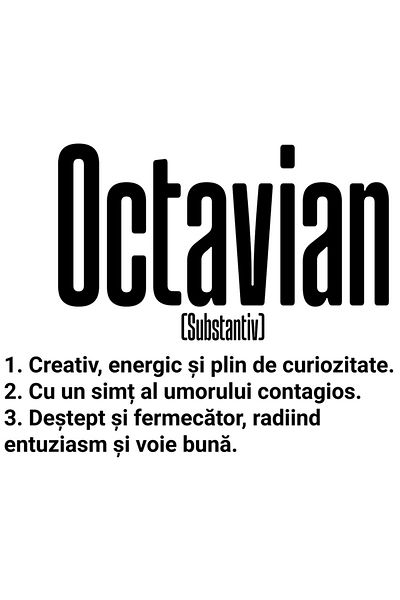 StoryGift Romania Sticker Eticheta 50CM Cu Numele Octavian, Cu Mesaj Motivational, Creativ, Energic, Curios, Des