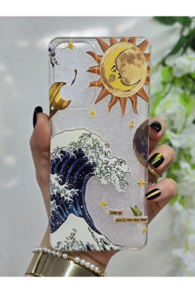 Transparent Phone Case with Samsung Galaxy A23 Compatible Wave and Sun Pattern