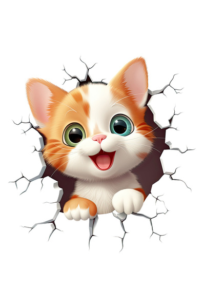 StoryGift Romania Sticker Eticheta 40CM cu o pisicuta curioasa care scoate ca...