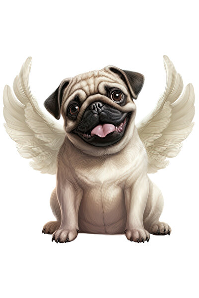 StoryGift Romania Sticker Eticheta 40CM cu un catel Pug care are aripi albe, ...