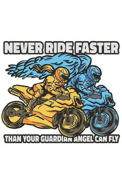 StoryGift Romania Sticker With Message In English Never Ride Faster Than Your Guardian Angel Can Fly Motorcycle, Angel, Motorcycle