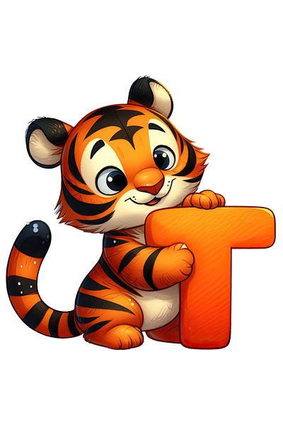 StoryGift Romania Sticker Label 50CM with a tiger with the letter "T", illustration, for children, school, student, alphabet