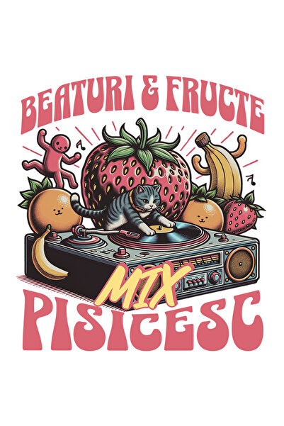 StoryGift Romania Sticker Eticheta 40CM Adeziv Beaturi si fructe, mix pisicesc dj haios vara cu Margini Albe, PV