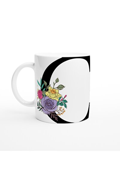 Wisdom Rain Letter C Linear Floral Mug