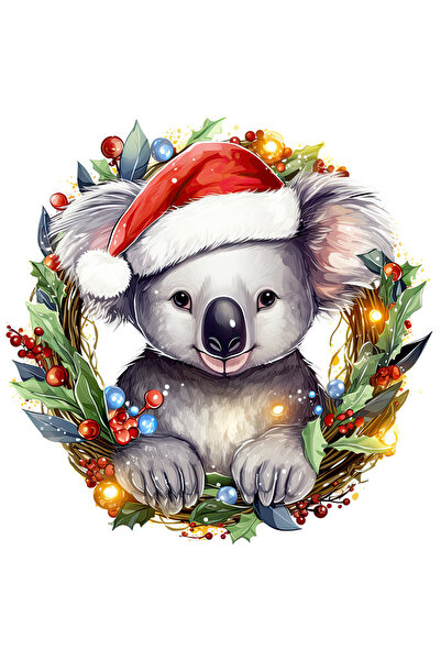 StoryGift Romania Sticker Eticheta 50CM cu un urs Koala, ilustratie, caciula de Craciun, coroana, vasc, sarbatoa