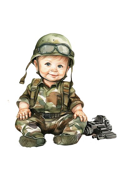 StoryGift Romania Sticker 70CM with a child in a military costume, illustration, war, training, a