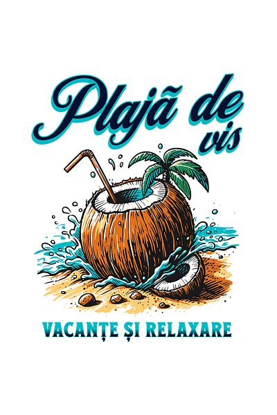 StoryGift Romania Sticker Adeziv Plaja De Vis, Vacante Si Relaxare Nuca De Cocos Cu Margini Albe, Pvc Vinyl