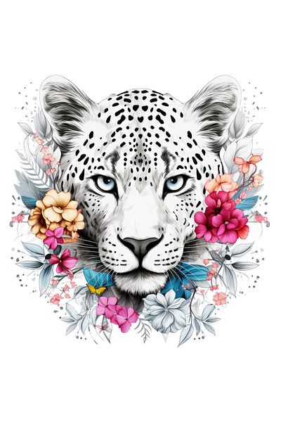 StoryGift Romania Sticker Label 50CM with a white tiger, illustration, abstract, endangered, flowers, nat