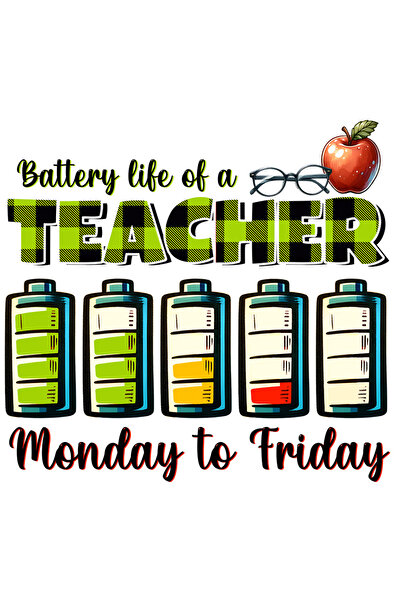 StoryGift Romania Sticker Autocolant 70CM cu mesajul "Battery life of a teacher Monday to Friday", ilustratie, s