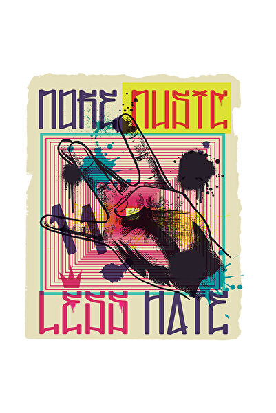 StoryGift Romania Sticker 70CM With Message In English More Music Less Hate, Hand, Retro, Poster, With Mar