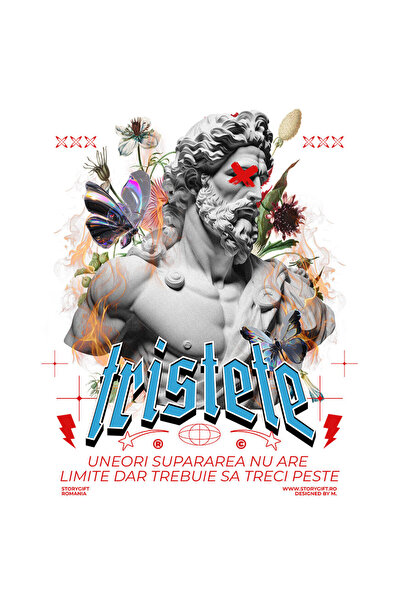 StoryGift Romania Sticker Adeziv 90CM cu Bust Barbat Barba Si Par Lung Text Tristete Uneori Supararea Nu Are Lim