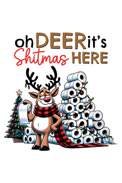 StoryGift Romania Sticker Autocolant 70CM cu ren care tine hartie igienica cu mesajul "Oh, deer, it's shitmas he
