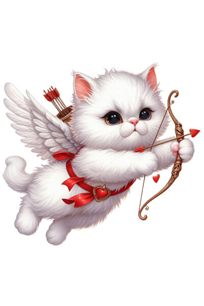 StoryGift Romania Sticker Eticheta 40CM cu o pisicuta alba Cupidon, blanoasa,...