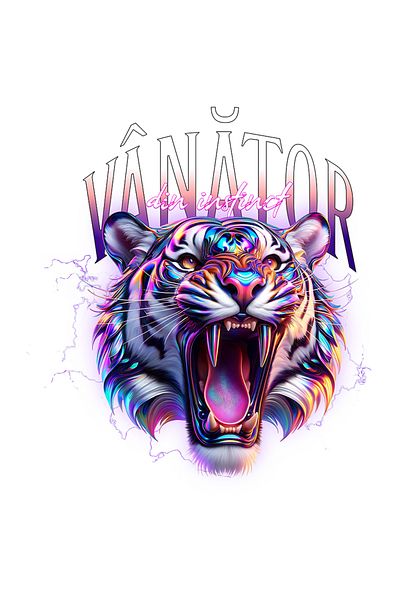 StoryGift Romania Adhesive Sticker 90CM Angry Lion with Tiger Fangs Instinct Hunter with White Edges, PVC