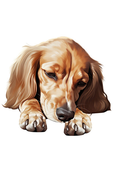 StoryGift Romania Sticker Eticheta 40CM cu un catel somnoros, fara vlaga, fara energie, urechi lungi, ilustratie