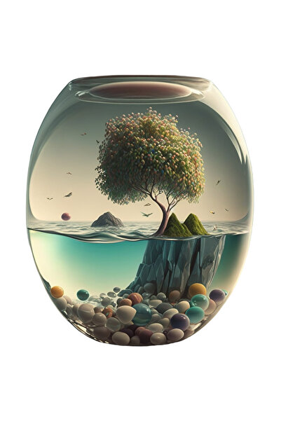 StoryGift Romania Sticker Autocolant 70CM Cu Peisaj, Acvariu, Copoac, Insula, Ocean, Pasari, Bile, cu Margini A