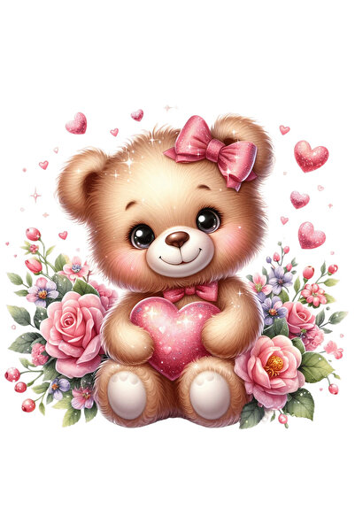 StoryGift Romania Sticker Autocolant 70CM cu un ursulet de plus care tine o i...