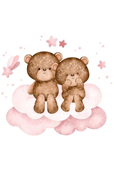 StoryGift Romania Sticker Eticheta 40CM Cu Ursulet, Cuplu, Nor, Stele, Cometa, Spatiu, cu Margini Albe, PVC Vin