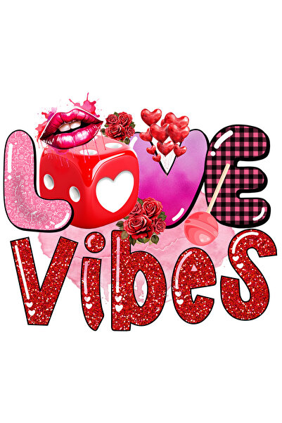 StoryGift Romania Sticker Eticheta 40CM cu mesajul "Love vibes", buze, zar, i...