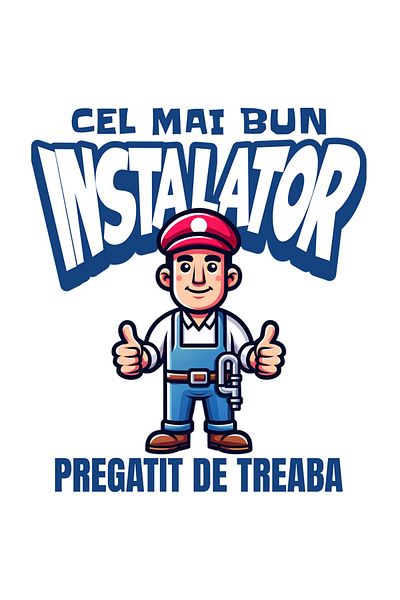StoryGift Romania Sticker Eticheta 40CM cu Barbat Animatie Cu Salopeta Albastra Si Palarie Rosie Text Cel Mai Bu