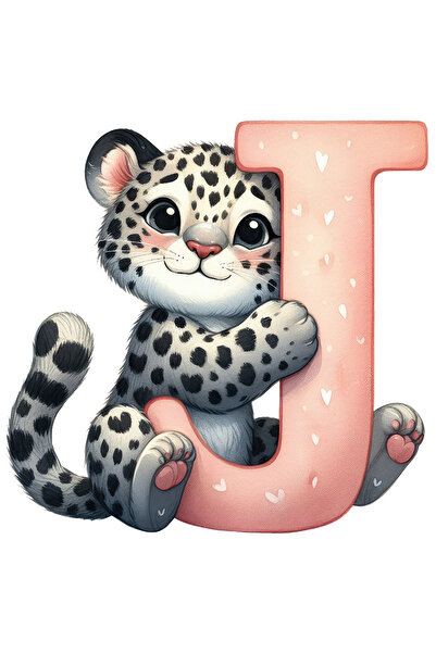 StoryGift Romania Sticker Autocolant 70CM cu un jaguar cu litera "J", ilustratie, pentru copii, scoala, elev, ab