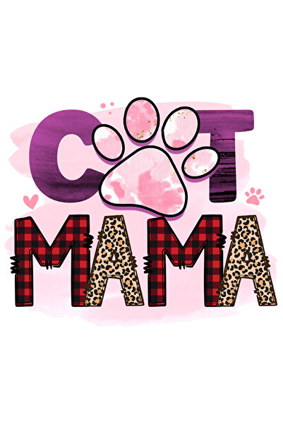 StoryGift Romania Sticker Autocolant 70CM cu mesajul "Cat mama", mama pisica, fundal roz, labuta, ilustratie, ma