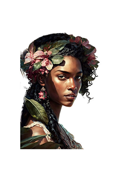 StoryGift Romania Sticker Cu Portret, Femeie, Exotic, Frunce, Flori, Par Impl...