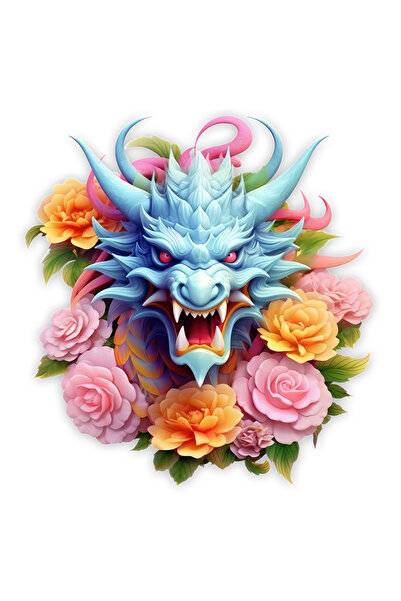 StoryGift Romania Sticker Adeziv 90CM cu un dragon albastru furios, isi arata coltii, an chinezesc, ilustratie,