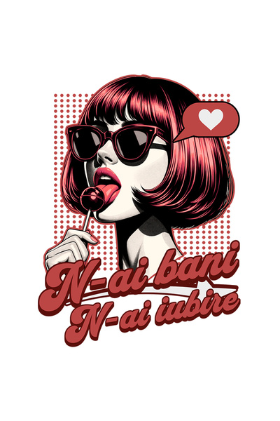 StoryGift Romania Sticker Eticheta 40CM Adeziv Fata cu acadea retro text n-ai...