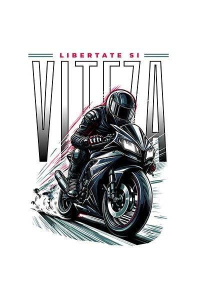 StoryGift Romania Sticker Eticheta 40CM cu Barbat Cu Echipament Pe Motor Viteza Adrenalina Text Libertate Si Vit