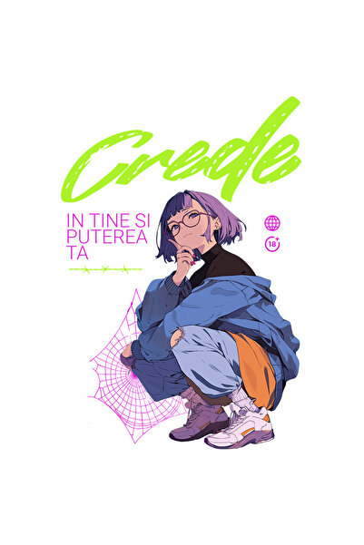 StoryGift Romania Sticker Eticheta 40CM Adeziv Fata stil anime mesaj motivational Crede in tine si puterea ta cu