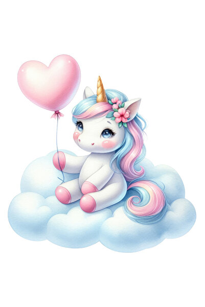 StoryGift Romania Sticker Autocolant 70CM cu un unicorn care sta pe un norisor, ilustratie, balon in forma de in