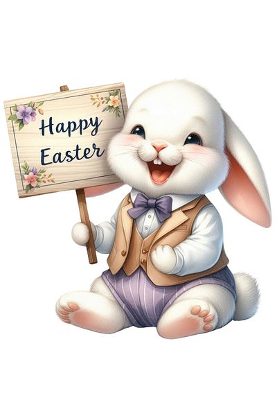 StoryGift Romania Sticker Eticheta 50CM cu un iepuras vesel, mesajul "Happy Easter", ilustratie, rade, fericire,