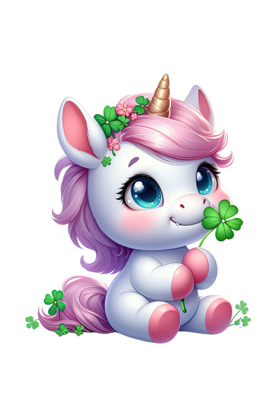 StoryGift Romania Sticker 15 Cm Cu Un Unicorn Vesel, Ilustratie, Trifoi Cu Pa...