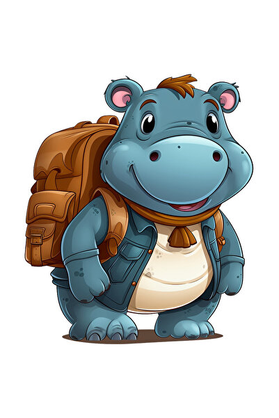 StoryGift Romania Sticker Cu Un Hipopotam Vesel Explorator, Ilustratie, Pleac...