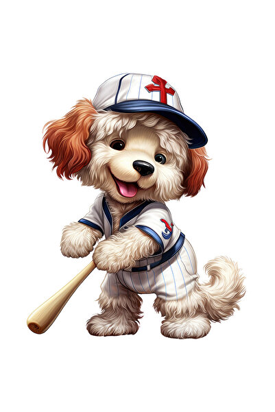 StoryGift Romania Sticker Autocolant 70CM cu un catelus blanos care joaca baseball, ilustratie, sapca, vesel, sp