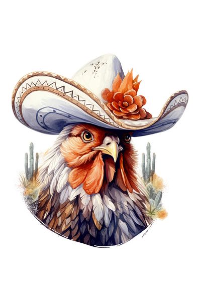 StoryGift Romania Sticker Adeziv 90CM cu un cocos cu palarie de cowboy, ilustratie, cactus, Vestul Salbatic, ser