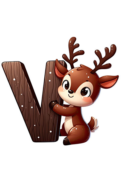 StoryGift Romania Sticker Eticheta 50CM cu un ren care tine litera "V", feric...