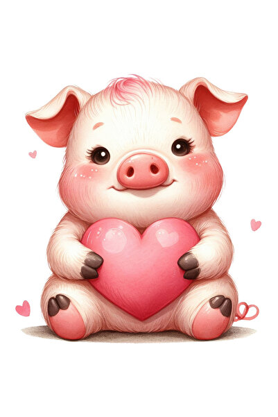 StoryGift Romania Sticker Autocolant 70CM cu un purcelus care tine o inima in...