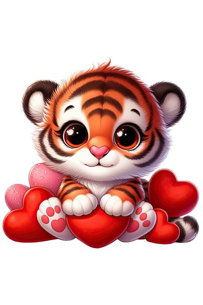 StoryGift Romania Sticker 70CM sticker with a tiger cub holding a heart, illustration, Valentine's Day, fall