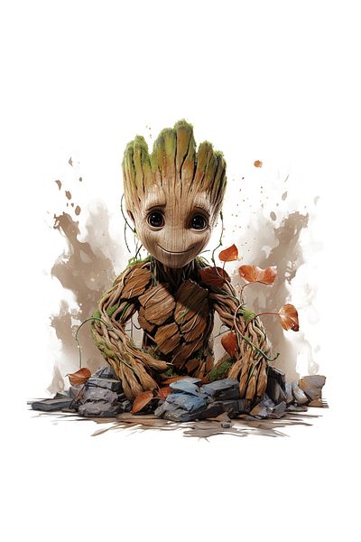 StoryGift Romania Sticker With Groot, Leaves, Stones, Guardians Of The Galaxy, Character, Marvel, with White Borders, PV